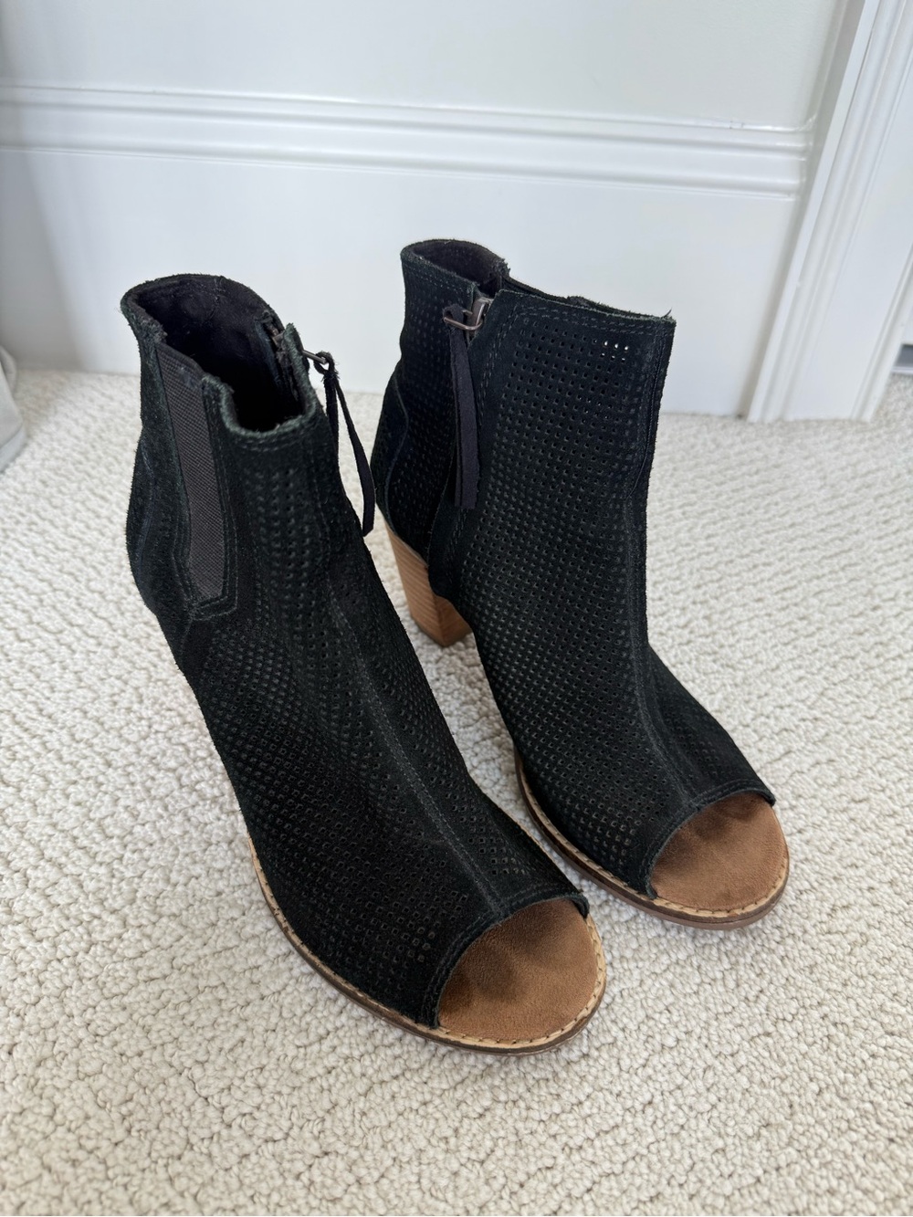 Toms Black Perforated Open-Toe Ankle Booties